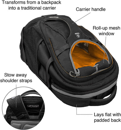 G-Train Dog Carrier Backpack - Comfortable Travel Bag for Pets up to 25 Lbs - Waterproof Bottom - Multi-Compartment Pack - Dog Hiking Gear - Rugged Adventure Backpack - Black