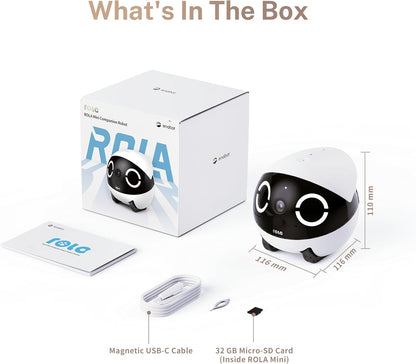 ROLA Mini Familybot 2K Pet Camera Robot: Movable Indoor Camera Battery-Powered with Phone App, One-Touch Call, 2-Way Talk, Night Vision, Motion Detection, Video Recording