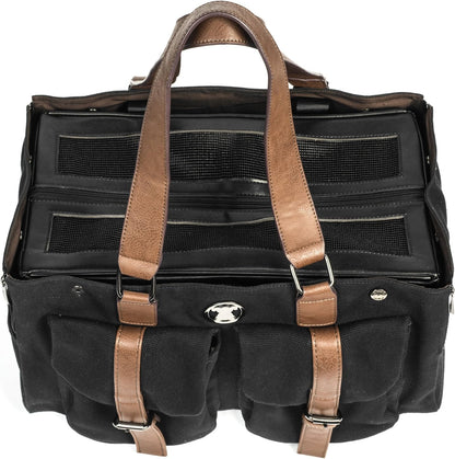 Weekend Black Canvas Interchangeable Airline Approved Pet Carrier Combo with Pockets for Small Dogs (Pet Carrier Base & Shell Tote)