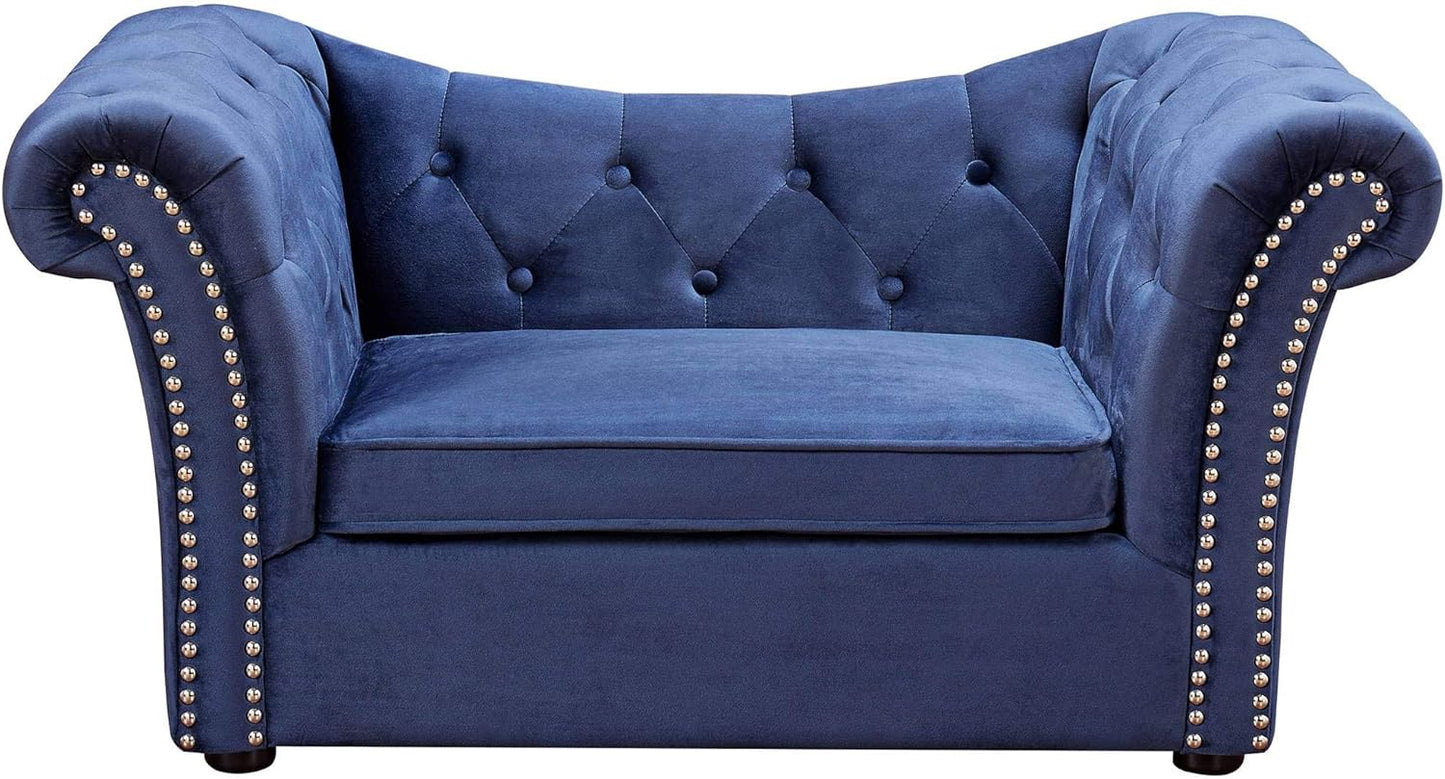 the Dachshund Collection Handmade Waterproof Velvet Upholstered Pet Bed, Navy