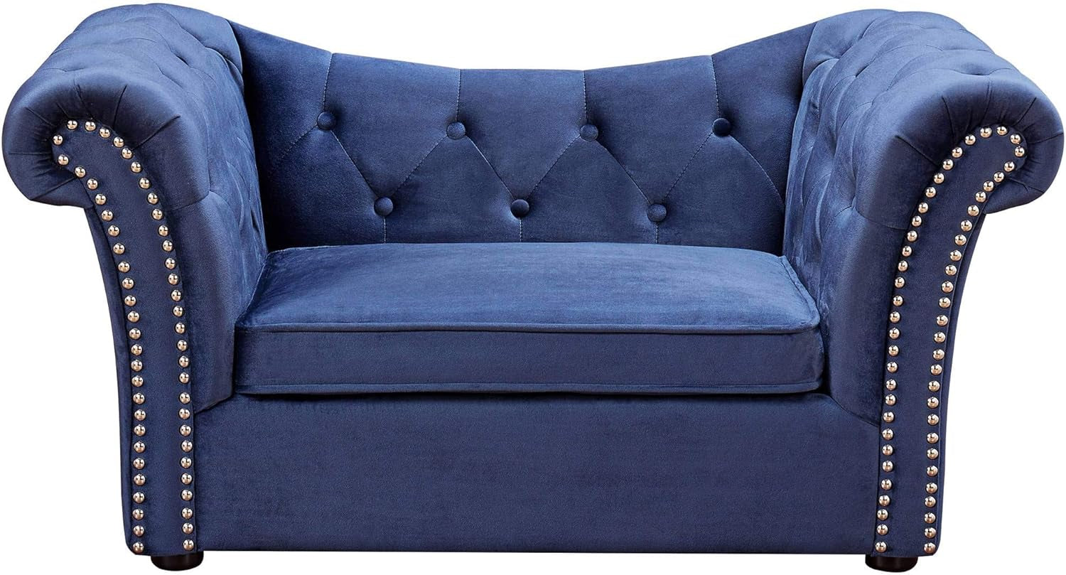 the Dachshund Collection Handmade Waterproof Velvet Upholstered Pet Bed, Navy