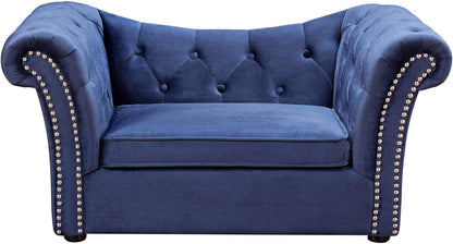 the Dachshund Collection Handmade Waterproof Velvet Upholstered Pet Bed, Navy