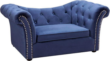the Dachshund Collection Handmade Waterproof Velvet Upholstered Pet Bed, Navy