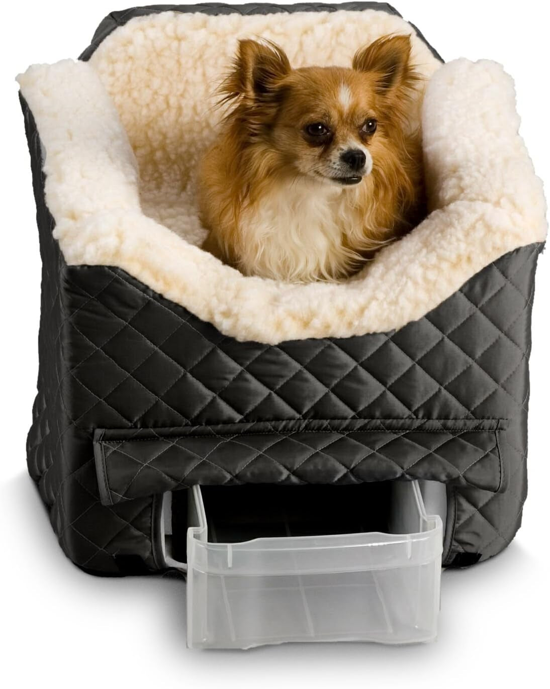 Dog Car Seat with Storage Tray: Lookout II Dog Booster Car Seat for Pets up to 18Lbs, Helps Alleviate Travel Sickness & Fear for Dogs, Removable Washable Cover – Black Quilted, Size Small
