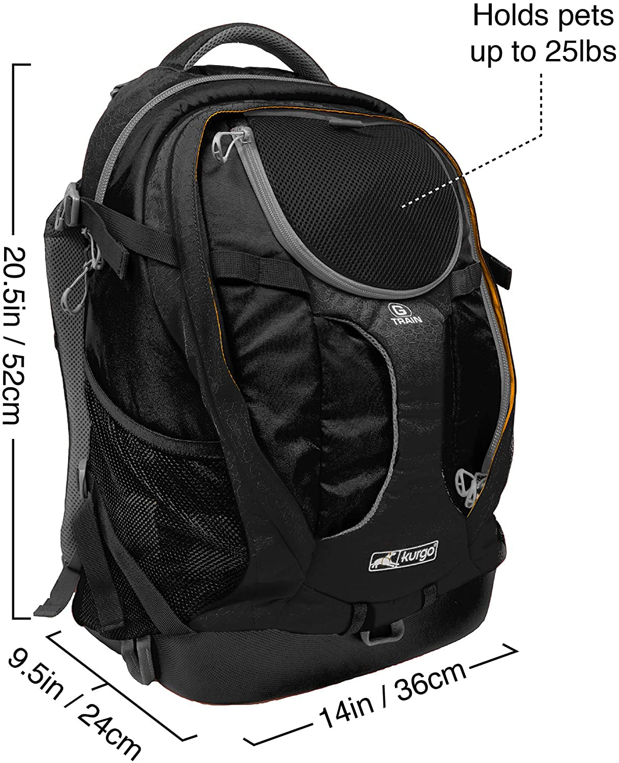 G-Train Dog Carrier Backpack - Comfortable Travel Bag for Pets up to 25 Lbs - Waterproof Bottom - Multi-Compartment Pack - Dog Hiking Gear - Rugged Adventure Backpack - Black