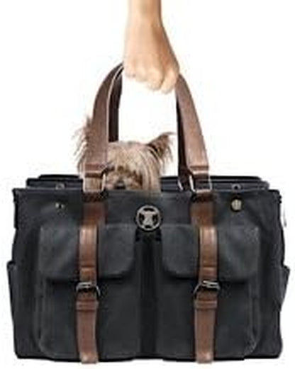 Weekend Black Canvas Interchangeable Airline Approved Pet Carrier Combo with Pockets for Small Dogs (Pet Carrier Base & Shell Tote)