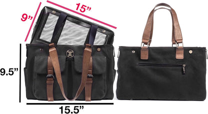 Weekend Black Canvas Interchangeable Airline Approved Pet Carrier Combo with Pockets for Small Dogs (Pet Carrier Base & Shell Tote)