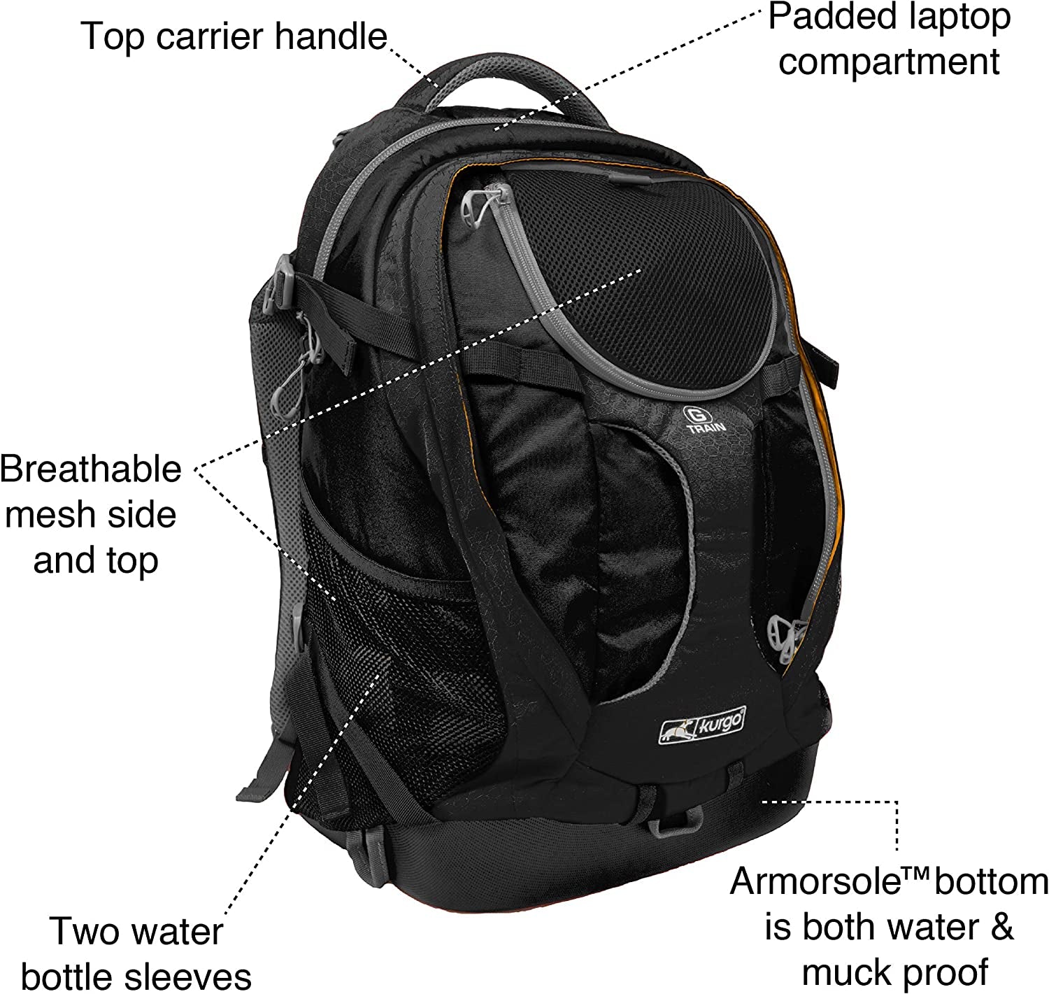 G-Train Dog Carrier Backpack - Comfortable Travel Bag for Pets up to 25 Lbs - Waterproof Bottom - Multi-Compartment Pack - Dog Hiking Gear - Rugged Adventure Backpack - Black