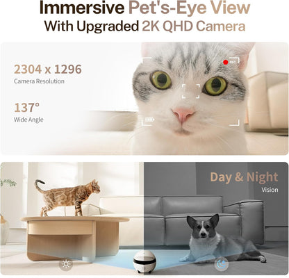 ROLA Mini Familybot 2K Pet Camera Robot: Movable Indoor Camera Battery-Powered with Phone App, One-Touch Call, 2-Way Talk, Night Vision, Motion Detection, Video Recording